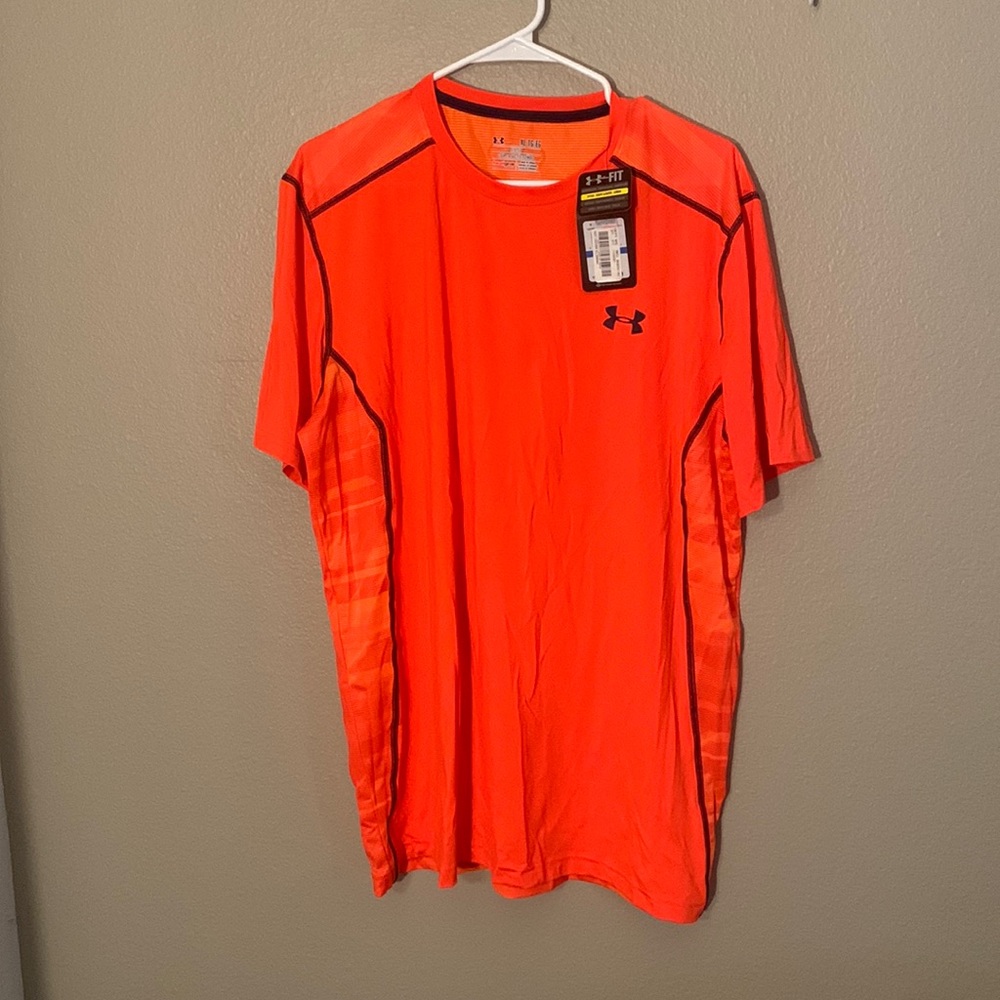 Mens XL Orange Under Armour Heat Gear Compression Shirt NWT